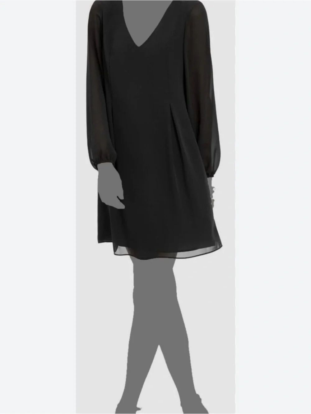 0200 Black  Long open Sleeve Mini Dress with V-Neck